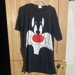 Long Sylvester Black Cartoon Character T-Shirt